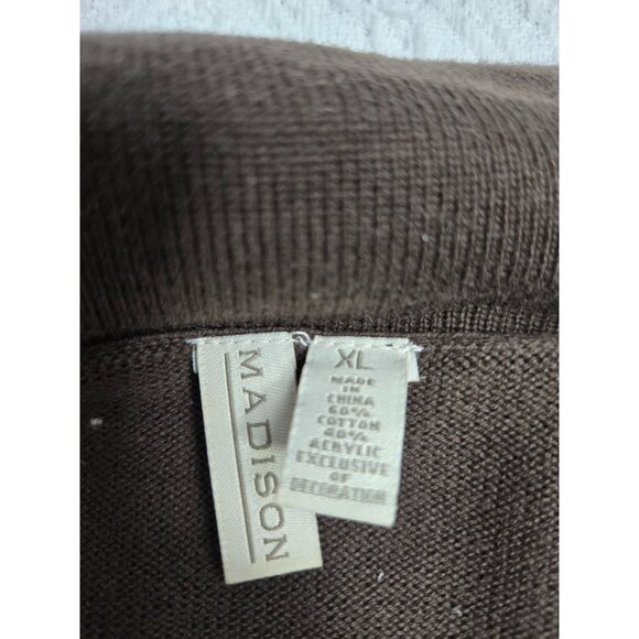 Brown Cardigan With White Floral Knitted Appliques & Ruffled Collar By Madison X - Picture 4 of 4